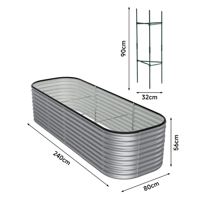 Silver 240cmW x 56cmH Oval Shaped Galvanized Steel Raised Garden Bed