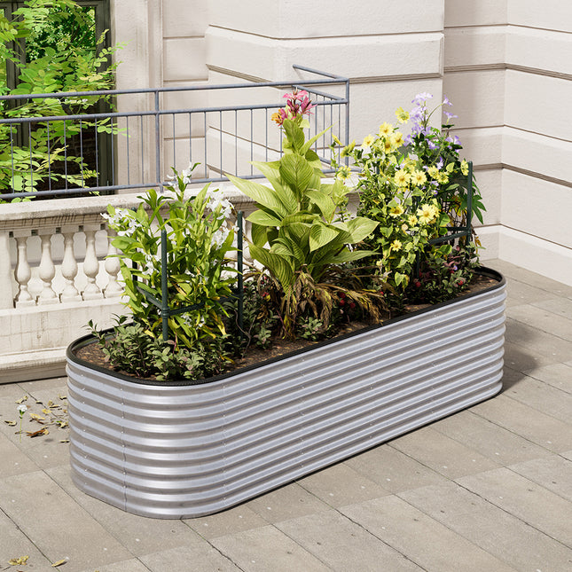 Silver 240cmW x 56cmH Oval Shaped Galvanized Steel Raised Garden Bed