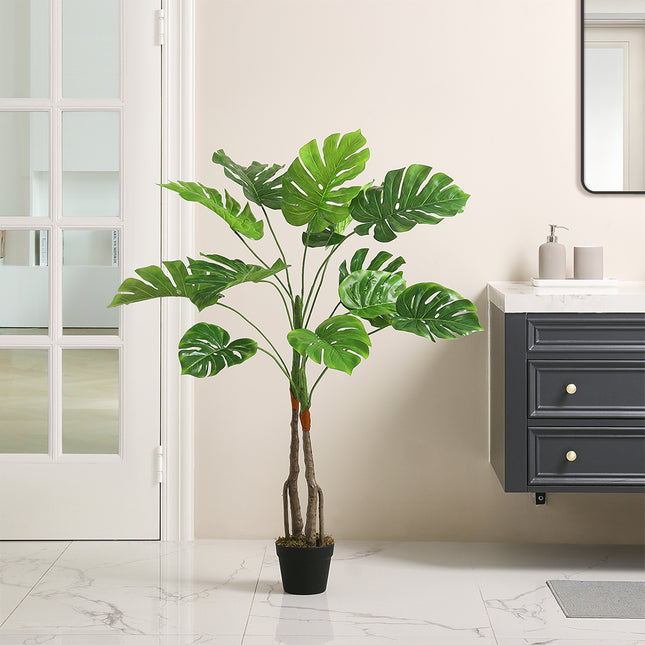 Green 120cm Artificial Monstera Deliciosa Tree in Pot for Decoration