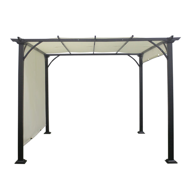 Black Outdoor Patio Pergola with Beige Retractable Canopy