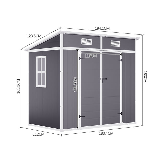 194.1cm Outdoor Plastic Garden Storage Shed 194 L x 123 W x 183cm H