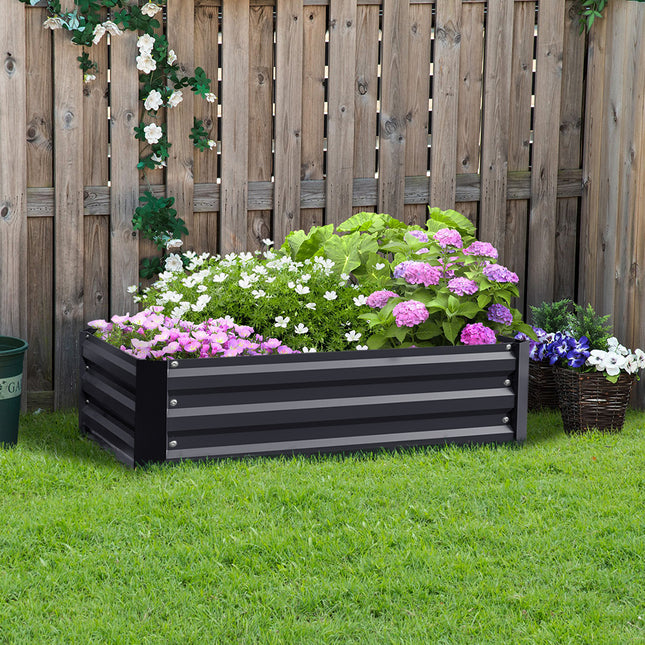 Charcoal Black 100cm W Galvanized Steel Raised Garden Bed Planter Box