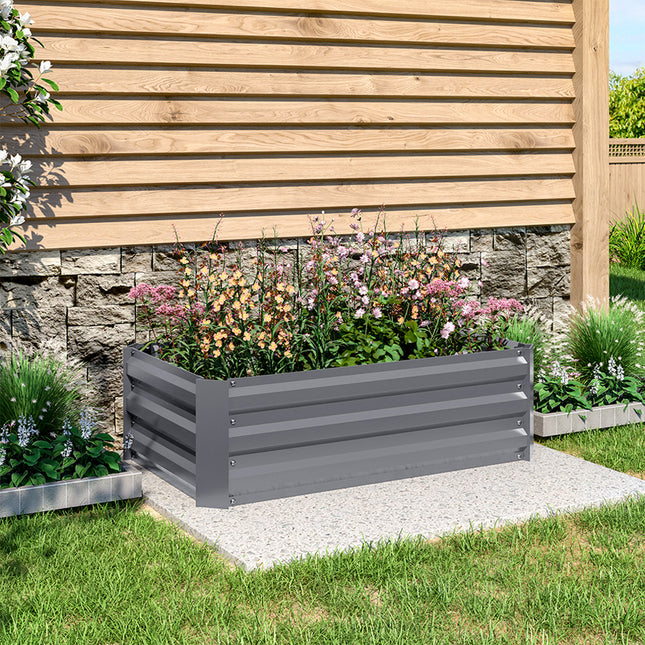 Grey 100cm W Galvanized Steel Raised Garden Bed Planter Box
