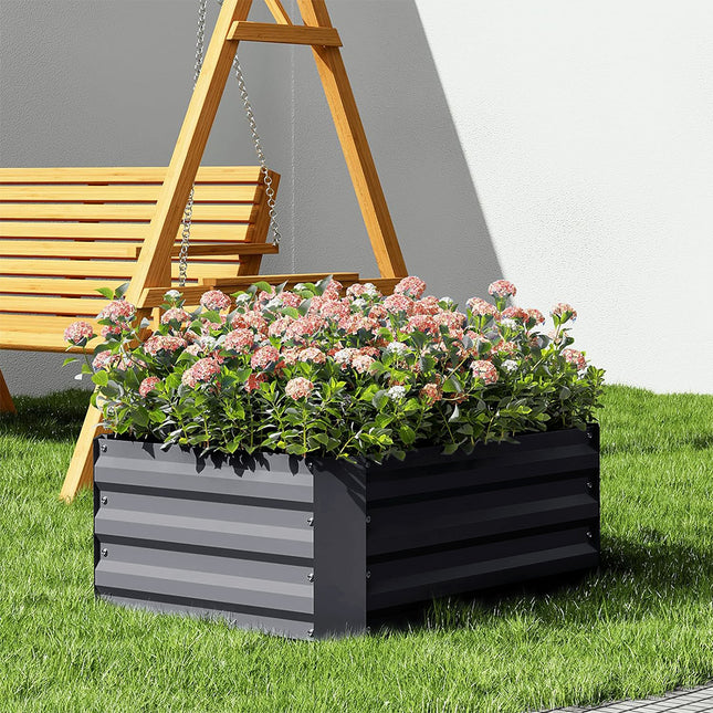Grey 100cm W Galvanized Steel Square Raised Garden Bed Planter Box