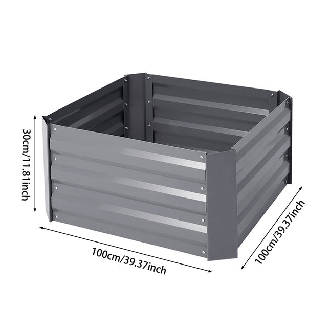 Grey 100cm W Galvanized Steel Square Raised Garden Bed Planter Box