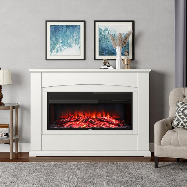 122cm Electric Fireplace with White Wooden Mantel
