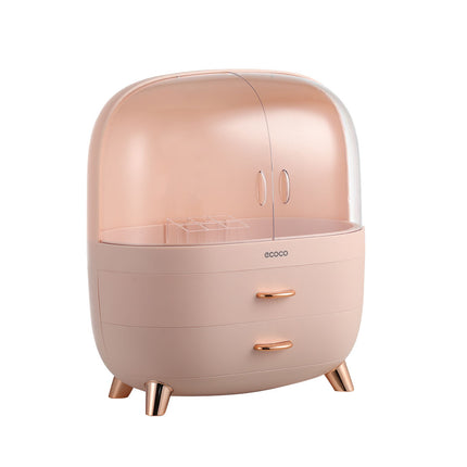 Stylish Large Pink Transparent Makeup Organizer with Drawers