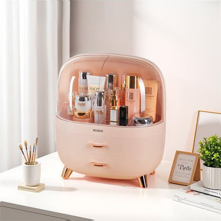 Stylish Large Pink Transparent Makeup Organizer with Drawers