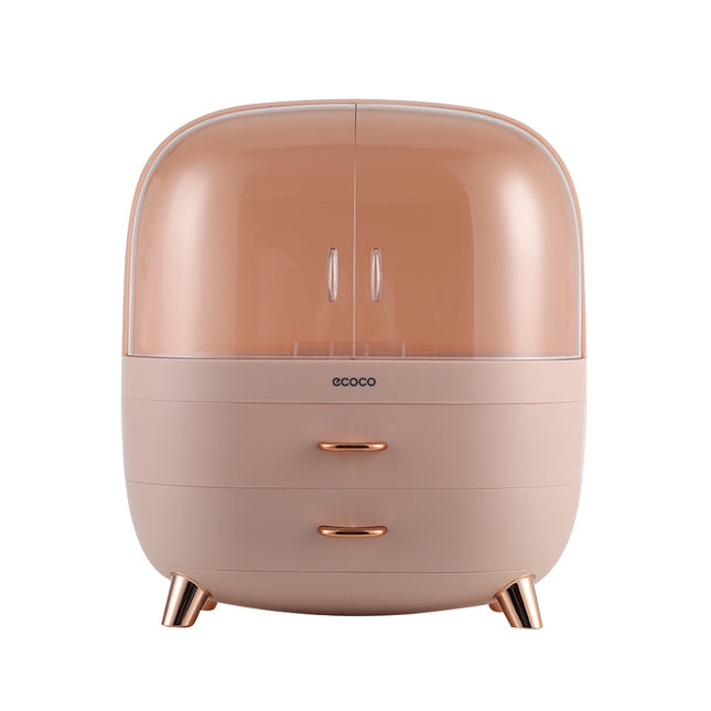 Stylish Large Pink Transparent Makeup Organizer with Drawers