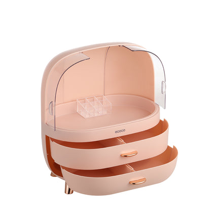 Stylish Large Pink Transparent Makeup Organizer with Drawers