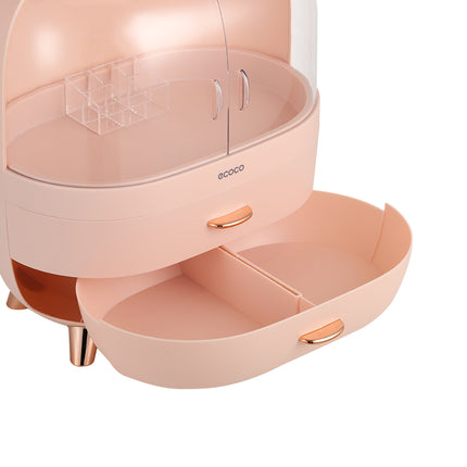 Stylish Large Pink Transparent Makeup Organizer with Drawers