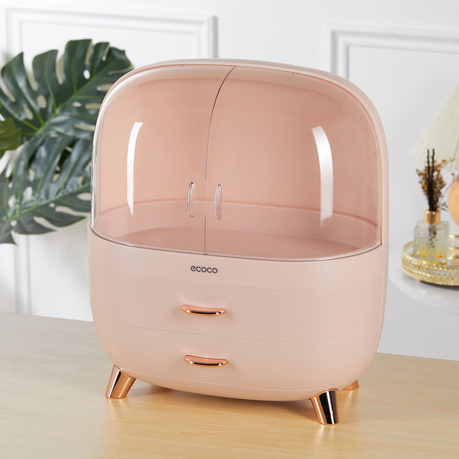 Stylish Large Pink Transparent Makeup Organizer with Drawers