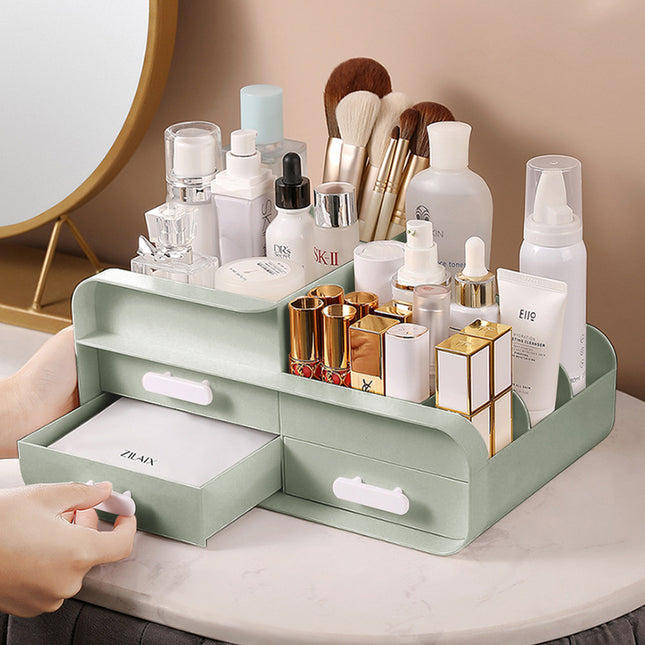 Plastic Desk Makeup Organizer with Drawers Green