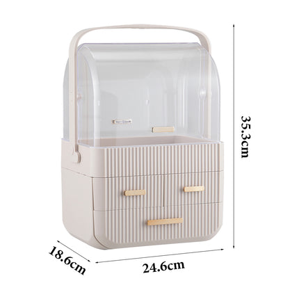 Pink Desktop 3 Drawers Cosmetics Storage Organizer