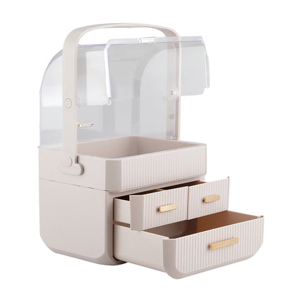 Pink Desktop 3 Drawers Cosmetics Storage Organizer