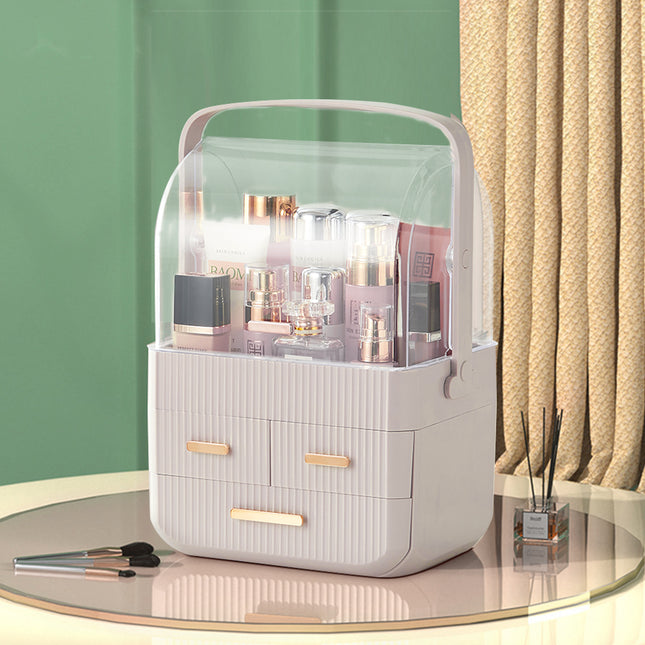 Pink Desktop 3 Drawers Cosmetics Storage Organizer