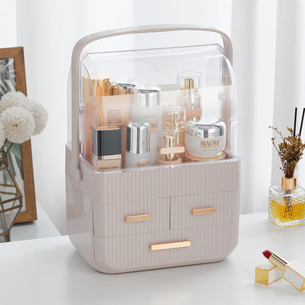 Pink Desktop 3 Drawers Cosmetics Storage Organizer