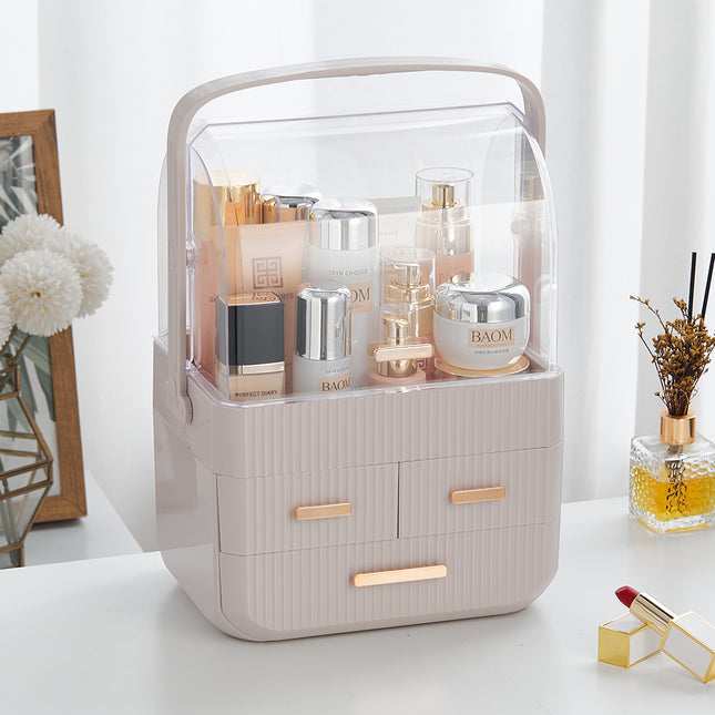 Pink Desktop 3 Drawers Cosmetics Storage Organizer
