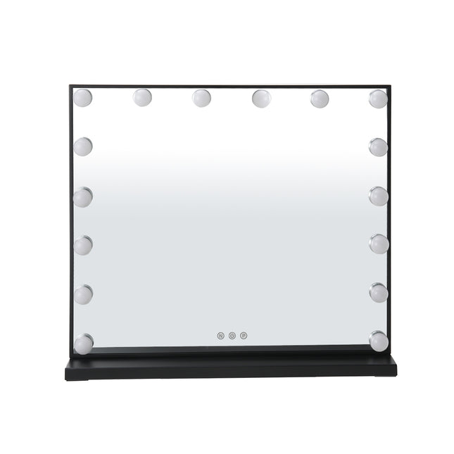 Large Makeup Vanity Dressing Table Mirror With LED Dimmable Lights Black Edge 62x52cm