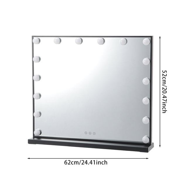 Large Makeup Vanity Dressing Table Mirror With LED Dimmable Lights Black Edge 62x52cm
