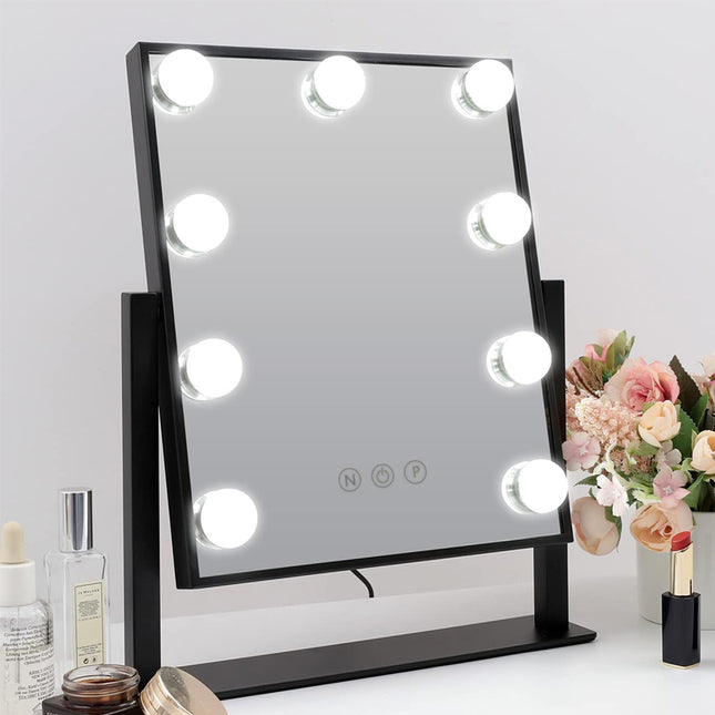 Hollywood Vanity Mirror with 9 LED Bulbs and 3 Colour Modes 30 x 35 cm
