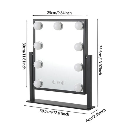Hollywood Vanity Mirror with 9 LED Bulbs and 3 Colour Modes 30 x 35 cm