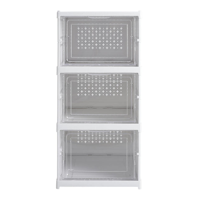 White 3 Tier Foldable Shoe Storage Box Unit