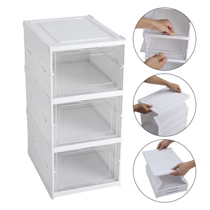White 3 Tier Foldable Shoe Storage Box Unit