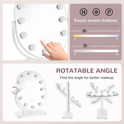 Makeup Mirror with LED Lights and 3 Colour Modes 30×45cm Tabletop