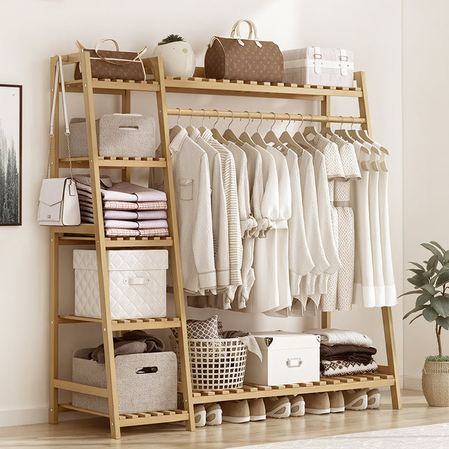 110cm Bamboo Bedroom Garment Clothes Rack Natural