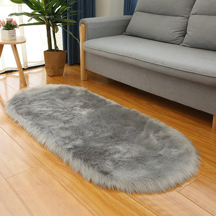 Oval Super Soft Shaggy Area Rug Grey 90cm