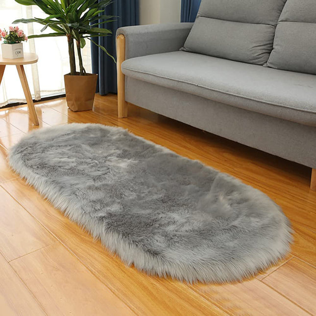 Oval Super Soft Shaggy Area Rug Grey 90cm