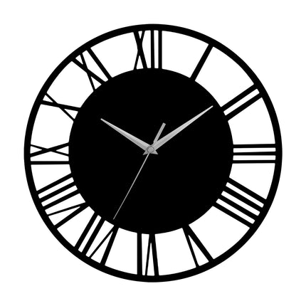 Black and Silver 30CM Large Elegant Roman Numerals Open Round Wall Clock