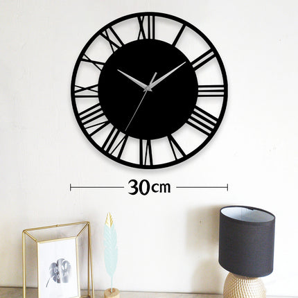 Black and Silver 30CM Large Elegant Roman Numerals Open Round Wall Clock