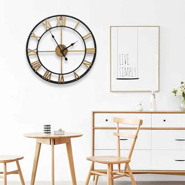 60CM Black Metal Quartz Round Roman Wall Clock
