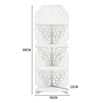 4-Tier Bathroom Corner Rack Storage Units with Hollow Pattern 80cm H