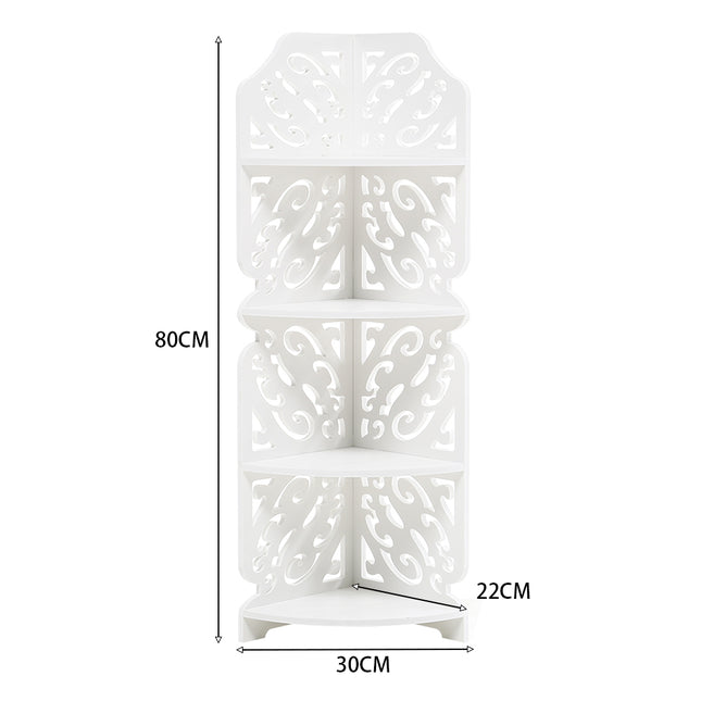 4-Tier Bathroom Corner Rack Storage Units with Hollow Pattern 80cm H