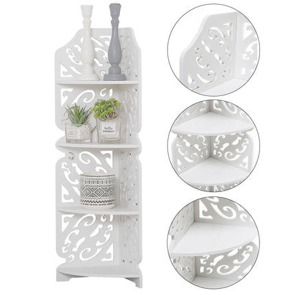 4-Tier Bathroom Corner Rack Storage Units with Hollow Pattern 80cm H