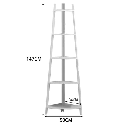 White 5 Tier Ladder Corner Bamboo Wood Flower Plant Stand