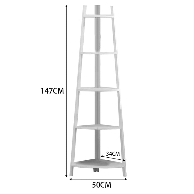 White 5 Tier Ladder Corner Bamboo Wood Flower Plant Stand