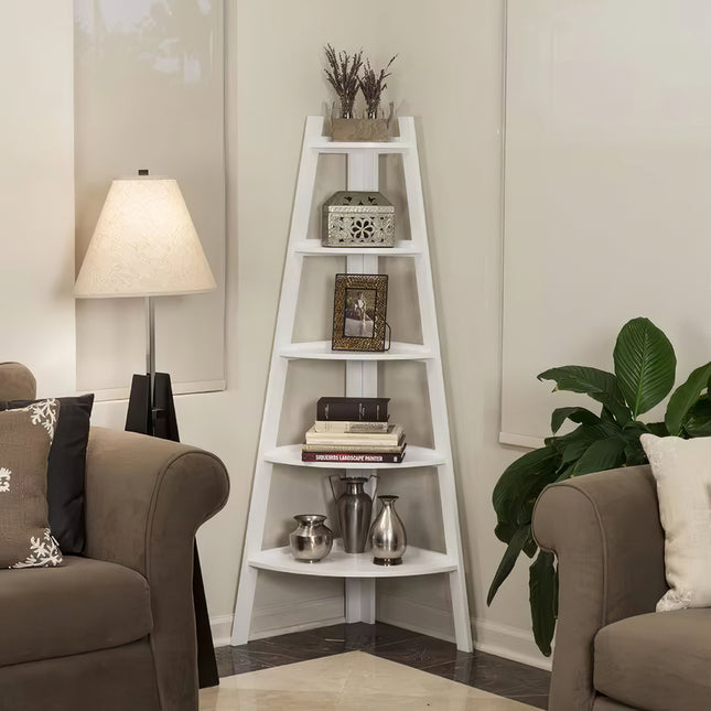 White 5 Tier Ladder Corner Bamboo Wood Flower Plant Stand