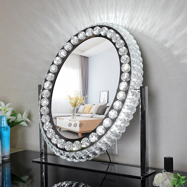 Oval Crystal LED Hollywood Vanity Mirror with Touch Screen 46 x 51 cm