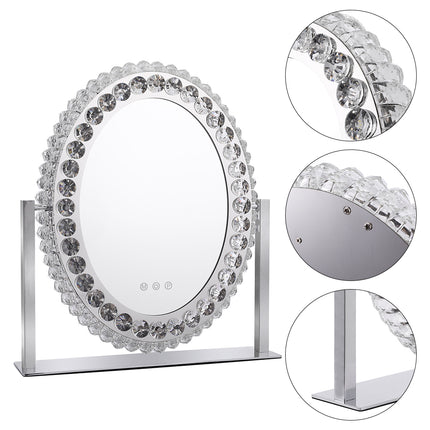 Oval Crystal LED Hollywood Vanity Mirror with Touch Screen 46 x 51 cm