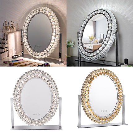 Oval Crystal LED Hollywood Vanity Mirror with Touch Screen 46 x 51 cm