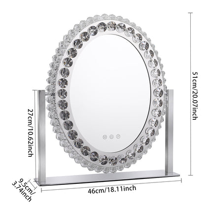 Oval Crystal LED Hollywood Vanity Mirror with Touch Screen 46 x 51 cm