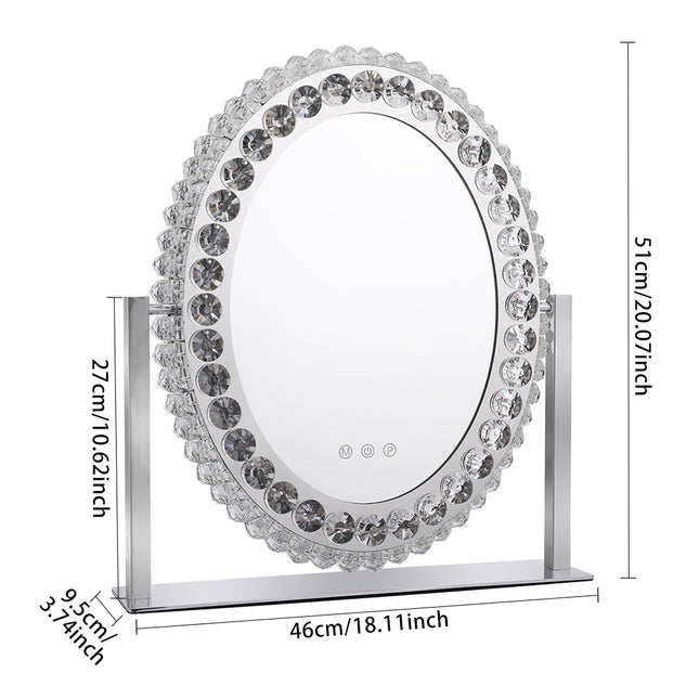 Oval Crystal LED Hollywood Vanity Mirror with Touch Screen 46 x 51 cm