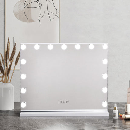 Makeup Dressing Mirror with Touch Sensor Dimmable 15 LED Lights 58x48cm