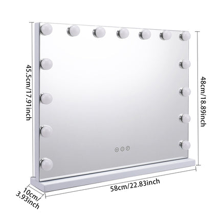 Makeup Dressing Mirror with Touch Sensor Dimmable 15 LED Lights 58x48cm