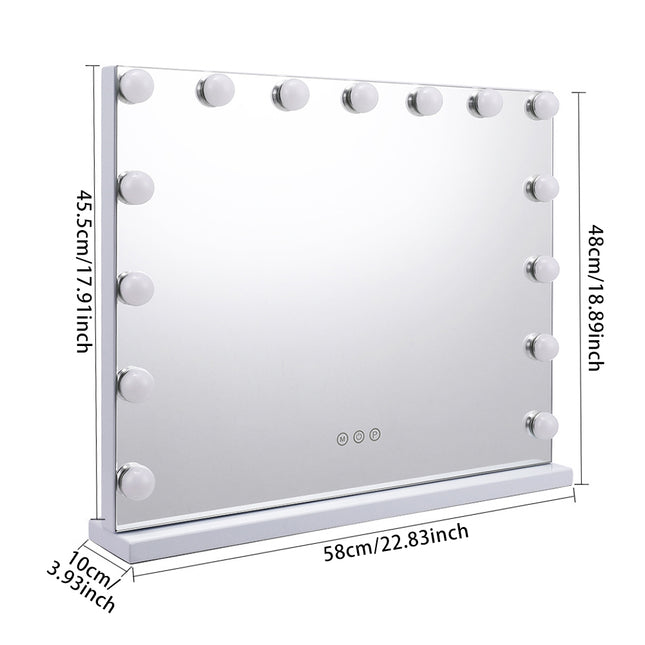 Makeup Dressing Mirror with Touch Sensor Dimmable 15 LED Lights 58x48cm