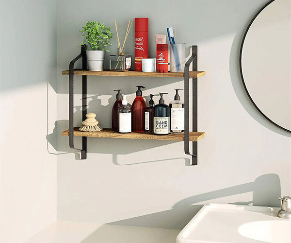 2 Tier Floating Wall Shelf Wooden Storage Shelf